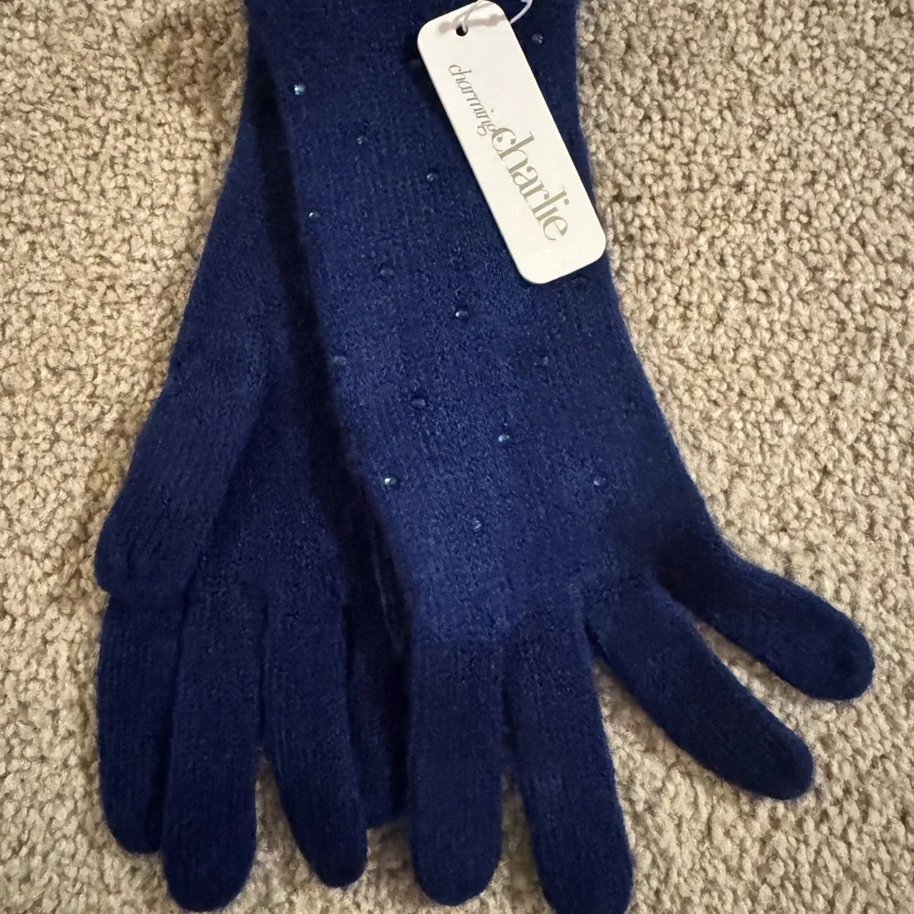 Charming Charlie NWT Knit Sequin Gloves Blue Women’s Cozy Warm One Size Acrylic